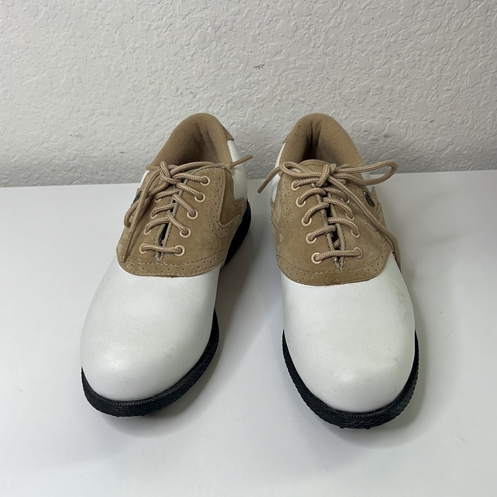 Austin Golf Shoes Two Toned Tan And White Womens Size 7 Spike Key - Picture 7 of 14